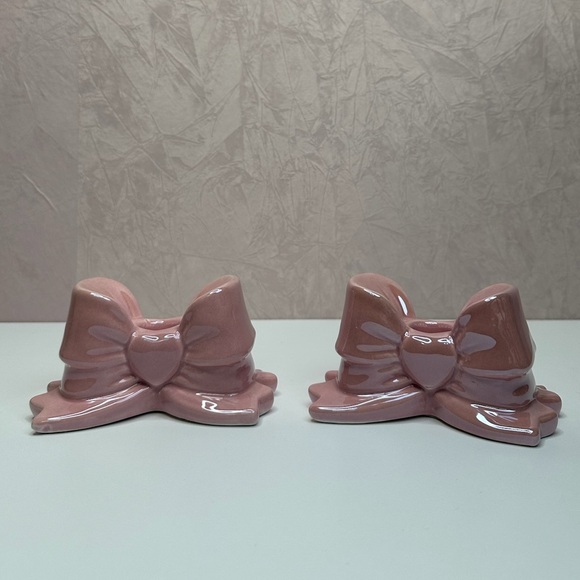 Other - Pink Bow Ceramic Candle Holders